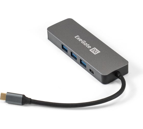 Док-станция ExeGate 5-в-1 DUB-31C PD H кабель-адаптер USB Type-C -- 3xUSB3.0 + PD 60W + HDMI 4K@30Hz, Plug&Play, корпус алюминиевый, цвет серый 293984