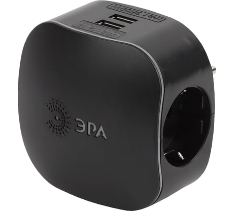 Тройник ЭРА SP3eUSBBLACK, 3гн, 220V2xUSB, 2100mA, c заземлением Б0046364