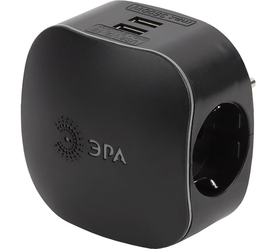 Тройник ЭРА SP3eUSBBLACK, 3гн, 220V2xUSB, 2100mA, c заземлением Б0046364 - выгодная цена, отзывы, характеристики, 1 видео, фото - купить в Москве и РФ