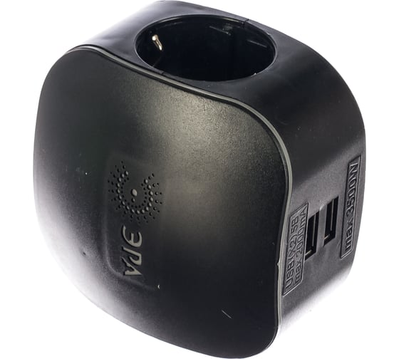 Тройник ЭРА SP3eUSBBLACK, 3гн, 220V2xUSB, 2100mA, c заземлением Б0046364