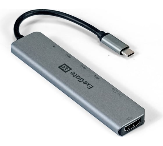 Док-станция ExeGate 7-в-1 DUB-21C PD CR H кабель-адаптер USB Type-C -- 2xUSB3.0 + Card Reader + Type-C DATA 480MB s + PD 100W + HDMI 4K@60Hz, Plug&Play, корпус а 293983
