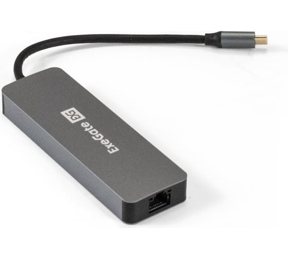 Док-станция ExeGate 5-в-1 DUB-21C PD HL кабель-адаптер USB Type-C -- 2xUSB3.0 + PD 100W + HDMI 4K@60Hz + Lan RJ45 10 100 1000Mb, Plug&Play, корпус алюминиевый, ц 293982