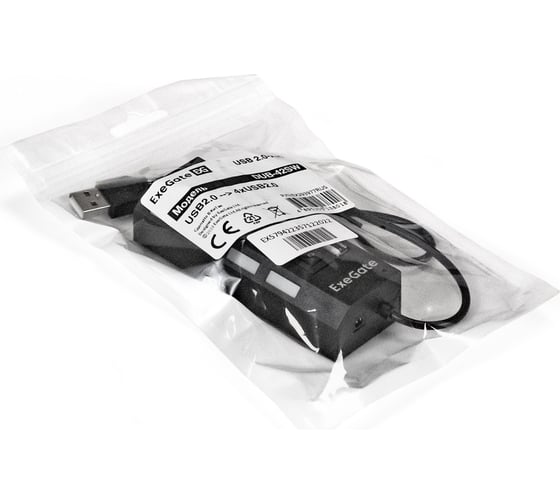 USB-Хаб концентратор ExeGate 4-в-1 DUB-42SW кабель-адаптер USB2.0-4xUSB2.0, кнопки включения отключения для каждого порта, Plug&Play, черный 293977