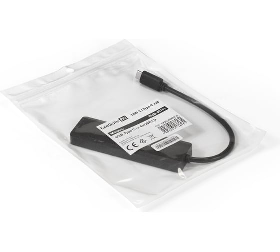 USB-Хаб концентратор ExeGate 4-в-1 DUB-4CP 1 кабель-адаптер USB Type C-4xUSB3.0, Plug&Play, черный 293986