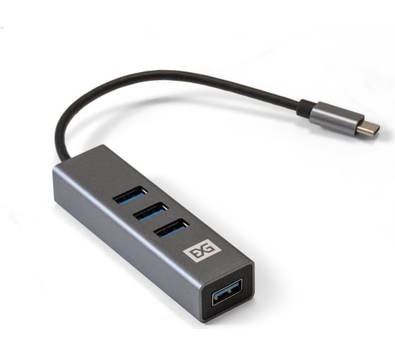 USB-Хаб концентратор ExeGate 4-в-1 DUB-4TC кабель-адаптер USB Type C-4xUSB3.0, Plug&Play, корпус алюминиевый, серебристый 293987 1