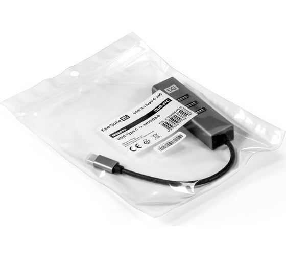 USB-Хаб концентратор ExeGate 4-в-1 DUB-4TC кабель-адаптер USB Type C-4xUSB3.0, Plug&Play, корпус алюминиевый, серебристый 293987