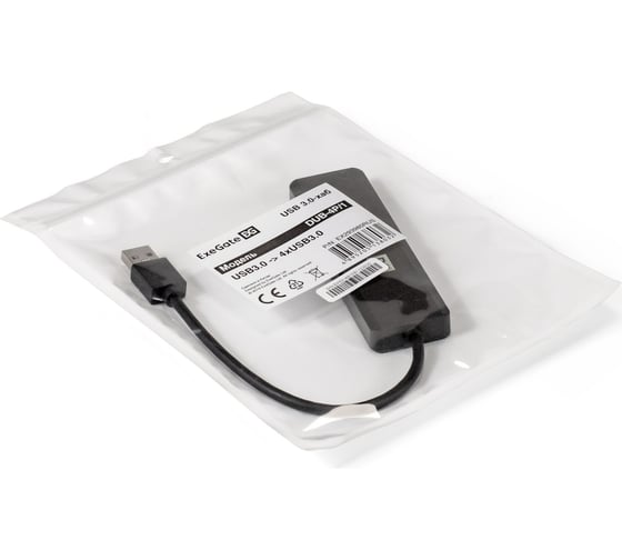 USB-Хаб концентратор ExeGate 4-в-1 DUB-4P 1 кабель-адаптер USB3.0-4xUSB3.0, Plug&Play, черный 293980