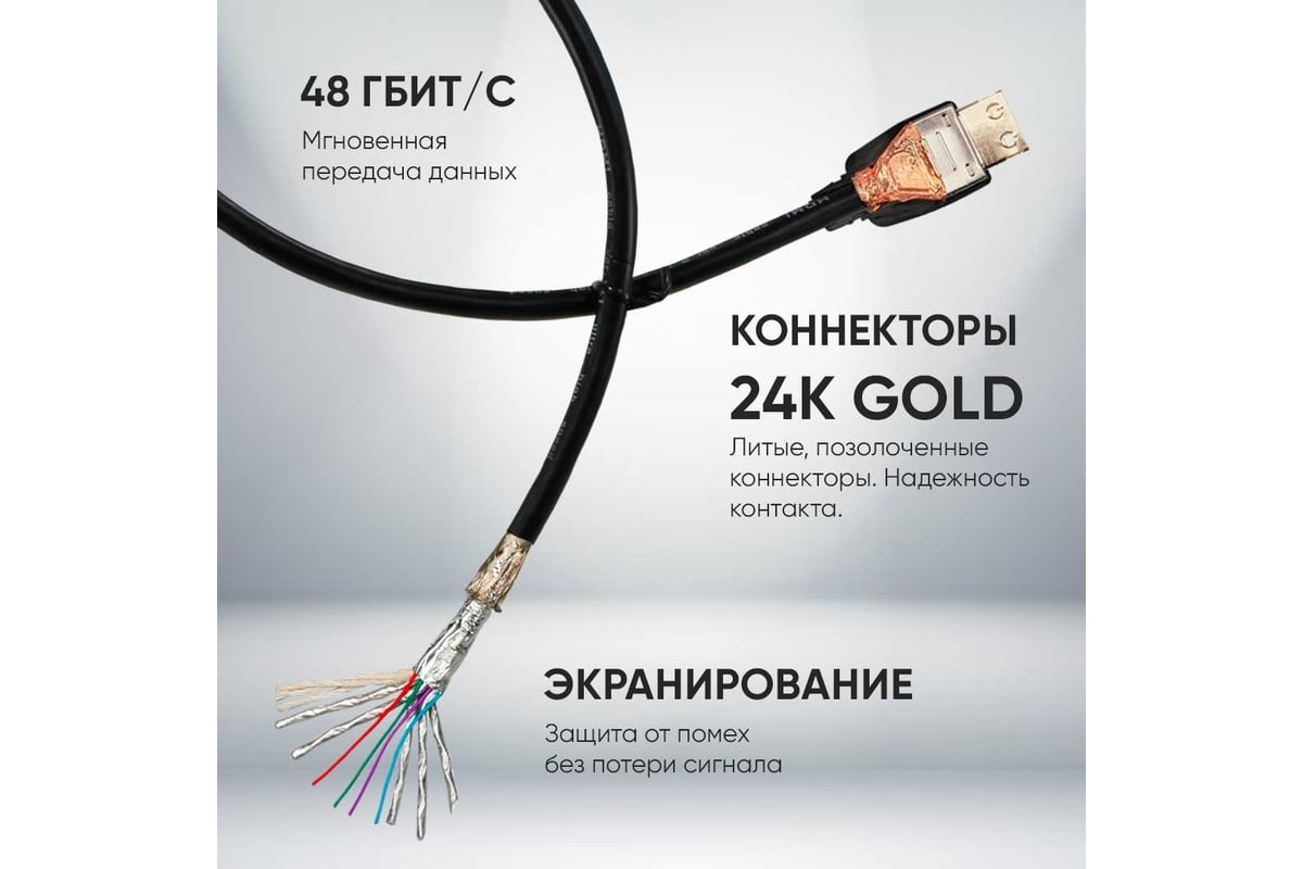 Шнур аудио-видео TWIST HDMI-HDMI версия 2.1 золото 3 м 2HDMI2.1P-3M-G -  выгодная цена, отзывы, характеристики, фото - купить в Москве и РФ