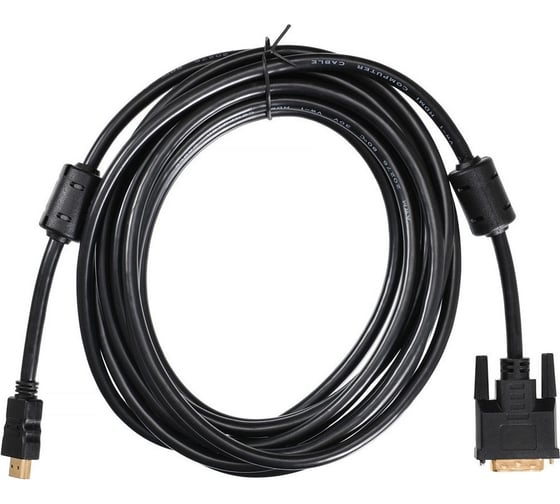 Кабель BURO HDMI (m) DVI-D (m) 5м (HDMI-19M-DVI-D-5M) ферритовые кольца черный 817226