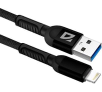 USB-кабель DEFENDER F167 Lightning, black, 1м, 2.4А, ткань, пакет 87104BLA
