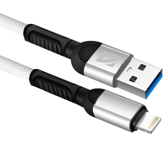 USB-кабель DEFENDER F167 Lightning, white, 1м, 2.4А,ткань,пакет 87104WHI 1