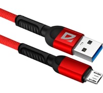 USB-кабель DEFENDER F167 Micro, red, 1м, 2.4А, ткань, пакет 87105RED