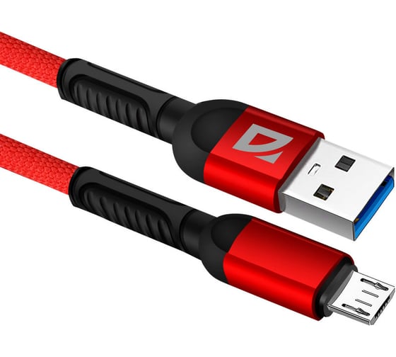 USB-кабель DEFENDER F167 Micro, red, 1м, 2.4А, ткань, пакет 87105RED 1