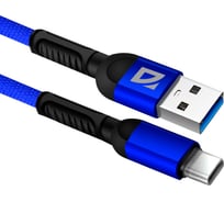 USB-кабель DEFENDER F167 TypeC, blue, 1м, 2.4А, ткань, пакет 87103BLU