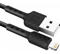 USB-кабель DEFENDER F181 Lightning, black, 1м, 2.4А, нейлон, пакет 87114BLA