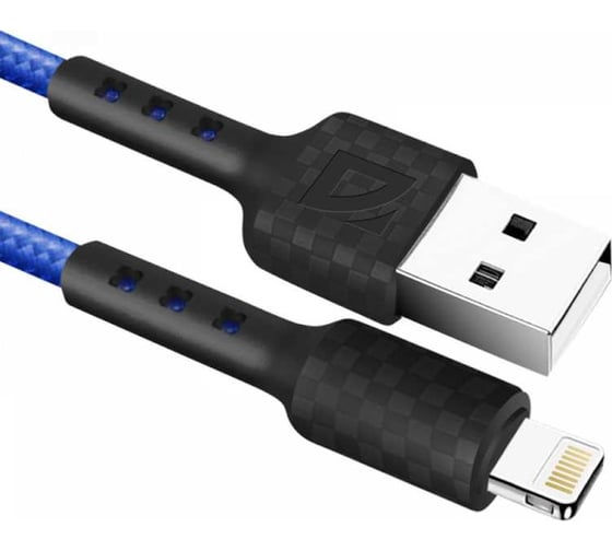 USB-кабель DEFENDER F181 Lightning, blue, 1м, 2.4А, нейлон, пакет 87114BLU