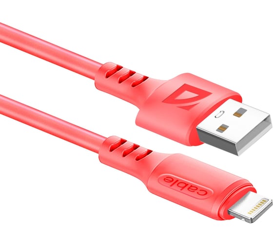 USB-кабель DEFENDER F207 Lightning, red, 1м, 2.4А, силикон, пакет 87107RED