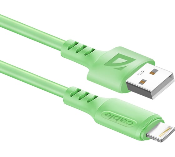USB-кабель DEFENDER F207 Lightning, green, 1м, 2.4А, силикон, пакет 87107GRN 1