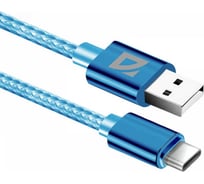 USB-кабель DEFENDER F85 TypeC, azure, 1м,1.5А, нейлон, пакет 87100AZU