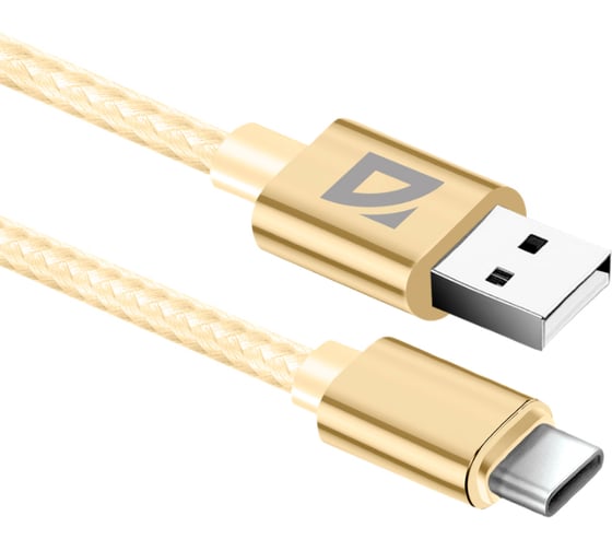 USB-кабель DEFENDER F85 TypeC, gold, 1м,1.5А, нейлон, пакет 87100GOL 1