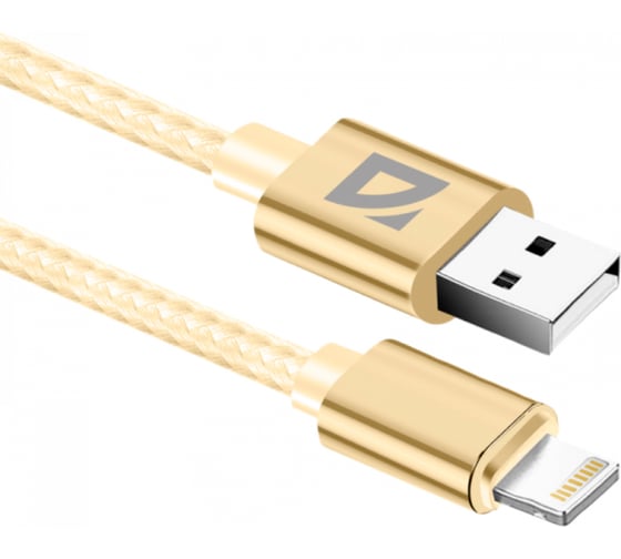 USB-кабель DEFENDER F85 Lightning, gold, 1м, 1.5А, нейлон,пакет 87101GOL 1