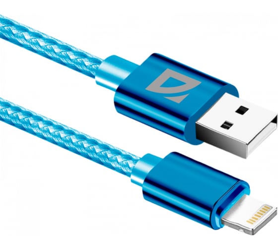 USB-кабель DEFENDER F85 Lightning, azure, 1м, 1.5А, нейлон, пакет 87101AZU