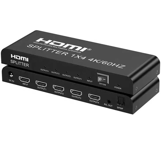 Сплиттер PALMEXX SPT-14V20 1HDMI-4HDMI, HDMI2.0, 4k/60Hz YUV 4:4:4 HDR, Audio Extractor PX/SPT-14V20 1