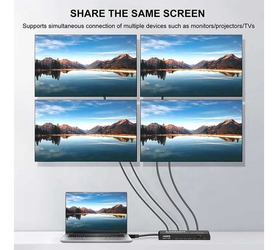 Сплиттер PALMEXX SPT-14V20 1HDMI-4HDMI, HDMI2.0, 4k/60Hz YUV 4:4:4 HDR, Audio Extractor PX/SPT-14V20
