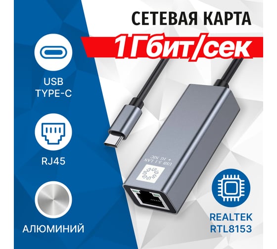 Кабель-адаптер 5Bites USB3.1 / RJ45 1G / AL / GREY UA3C-45-14BK