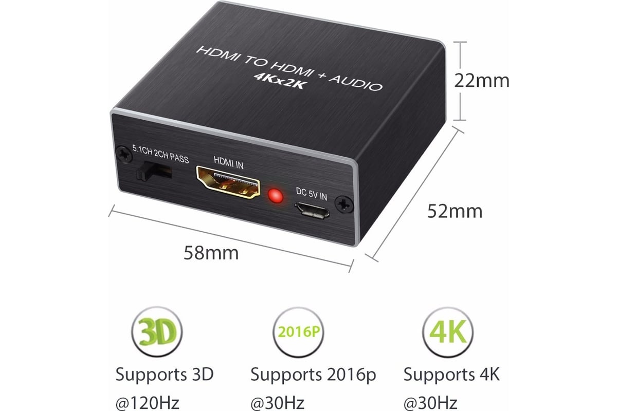 Разделитель сигнала PALMEXX AY78 HDMI Audio Extractor (вход: HDMI  4096x216030Hz; выход: HDMI+SPDIF/AUX) PX/AY78