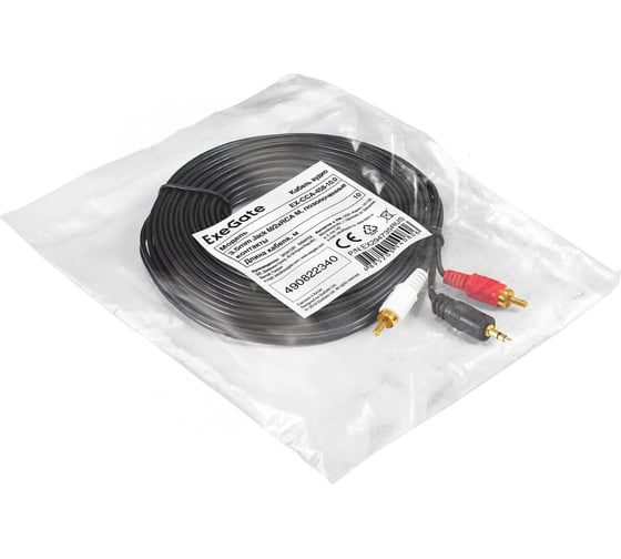 Кабель ExeGate аудио EX-CCA-458-10.0 3.5mm Jack M 2xRCA M, 10м, позолоченные контакты 294735