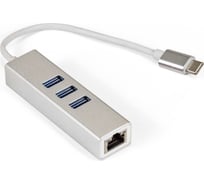 Кабель-адаптер ExeGate EXE-77C-45 USB3.0 Type C -- 3xUSB3.0 + 1xRJ45 UTP 1000Mbps RLT8153, корпус алюминиевый, серебристый 294188