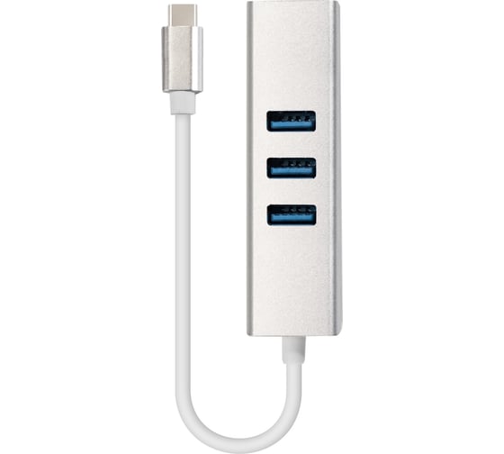 Кабель-адаптер ExeGate EXE-77C-45 USB3.0 Type C -- 3xUSB3.0 + 1xRJ45 UTP 1000Mbps RLT8153, корпус алюминиевый, серебристый 294188