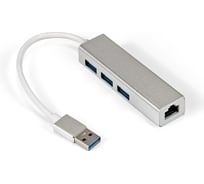Кабель-адаптер ExeGate EXE-77U3T-45 USB3.0 -- 3xUSB3.0 + 1xRJ45 UTP 1000Mbps RLT8153, корпус алюминиевый, серебристый 294185