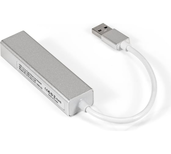 Кабель-адаптер ExeGate EXE-77U3T-45 USB3.0 -- 3xUSB3.0 + 1xRJ45 UTP 1000Mbps RLT8153, корпус алюминиевый, серебристый 294185