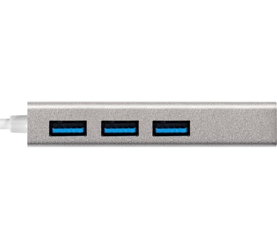 Кабель-адаптер ExeGate EXE-77U3T-45 USB3.0 -- 3xUSB3.0 + 1xRJ45 UTP 1000Mbps RLT8153, корпус алюминиевый, серебристый 294185