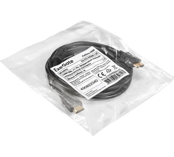Кабель ExeGate HDMI EX-CC-HDMI-1.5F 19M 19M, 1,5м, v1.4b, ферритовые кольца, позолоченные контакты 294688