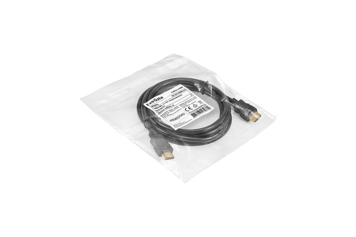 Кабель ExeGate HDMI EX-CC-HDMI-2.0 19M 19M, 2м, v1.4b, позолоченные  контакты 294684 - выгодная цена, отзывы, характеристики, фото - купить в  Москве и РФ