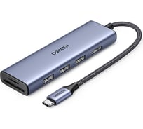 Адаптер Ugreen CM511 Revodok 6-in-1 USB-C to HDMI&USB 3.0*3 & SD/TF Adapter цвет: серый 20956A