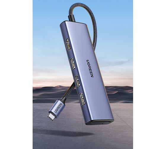 Адаптер Ugreen CM511 Revodok 6-in-1 USB-C to HDMI&USB 3.0*3 & SD/TF Adapter цвет: серый 20956A