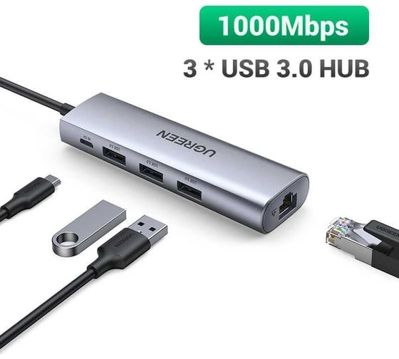 Адаптер мультифункциональный Ugreen CM266 USB3.0 Multifunction Adapter цвет: серый 60812