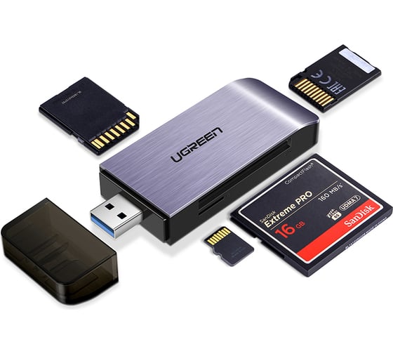 Кардридер мультифункциональный Ugreen CM180 (50541) USB-A 3.0 to TF/SD/CF/MS Multifunction Card Reader Multi-Read цвет: серый космос 50541_