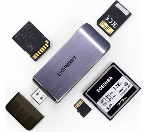 Кардридер мультифункциональный Ugreen CM180 (50541) USB-A 3.0 to TF/SD/CF/MS Multifunction Card Reader Multi-Read цвет: серый космос 50541_