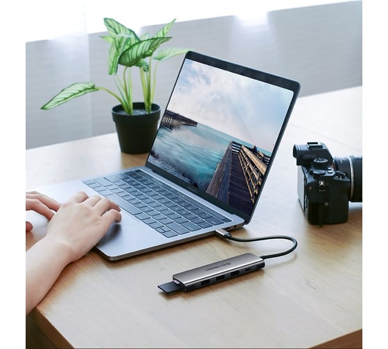 USB-Хаб Ugreen CM195 USB-C to 3 Ports USB3.0-A Hub + HDMI + TF/SD. Цвет: серый космос 70410