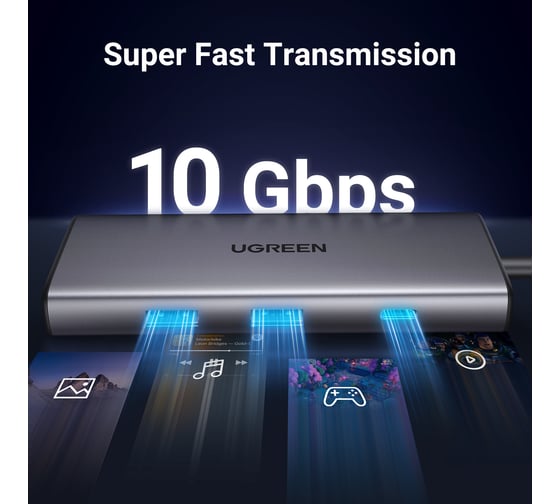 Адаптер Ugreen CM498 (15531) Revodok Pro 7-in-1 4K@30Hz HDMI&2*USB- A 3.2&USB-C 3.2&SD/TF&PD Adapter. Цвет: серый 15531_