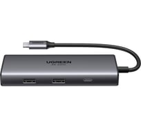 Адаптер Ugreen CM498 (15852) Revodok 6-in-1 8K@30Hz USB-C to 2*USB-A 3.0&USB-C 3.0&2*HDMI&PD Adpter. Цвет: серый 15852_ 33159960