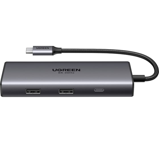 Адаптер Ugreen CM498 (15852) Revodok 6-in-1 8K@30Hz USB-C to 2*USB-A 3.0&USB-C 3.0&2*HDMI&PD Adpter. Цвет: серый 15852_ 1