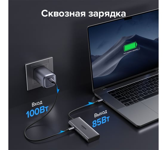 Адаптер Ugreen CM498 (15852) Revodok 6-in-1 8K@30Hz USB-C to 2*USB-A 3.0&USB-C 3.0&2*HDMI&PD Adpter. Цвет: серый 15852_