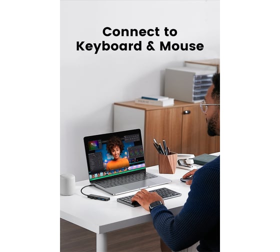 Хаб Ugreen CM219 (25851) 4-Port USB 3.0 Hub с портом питания USB-C. Цвет: черный 25851_