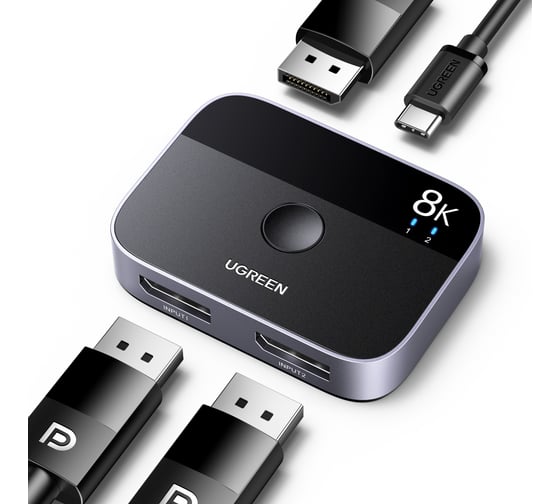 Переключатель двунаправленный Ugreen CM665 (15708) DisplayPort Bi-directional Switch. Цвет: черный 15708_